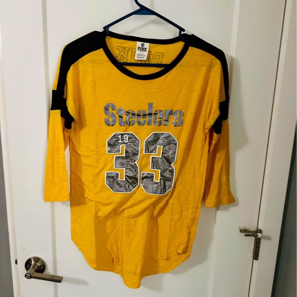 Women’s Steelers T-Shirt Pink NFL Black & Yellow Football